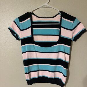Multi Color Stripped Short Sleeve Top - Size Small